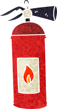 Bir insan tarafından çizilmiş retro illüstrasyon tarzı tuhaf çizgi film yangın söndürücüsü.