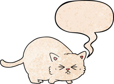 bir insan tarafından çizilmiş eski moda konuşma baloncuklu kızgın kedi çizgi filmi.