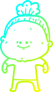 Bir insan tarafından çizilmiş, mutlu, yaşlı bir kadının çizimi.