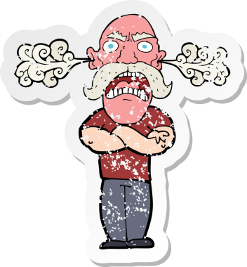 Bir insan tarafından çizilmiş kırmızı yüzlü öfkeli bir adamın karikatür yapıştırması.