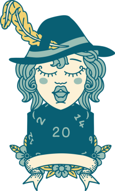 Retro Dövme Tarzı İnsan Ozan Karakteri Bir insan tarafından çizilmiş doğal 20 zar ile