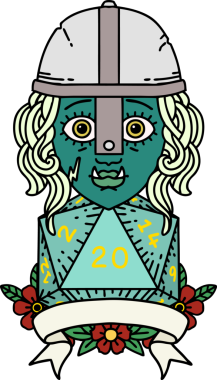 Retro Dövme Tarzı Yarı Ork Dövüşçüsü Bir insan tarafından çizilmiş doğal yirmi zar atışıyla