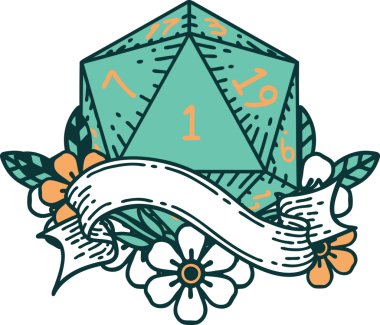 Retro Dövme Biçimi Doğal Bir d20 zar bir insan tarafından çizildi