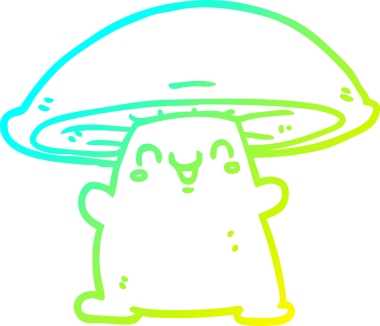 Bir insan tarafından çizilen mantar çizgi karakterinin soğuk gradyan çizimi.