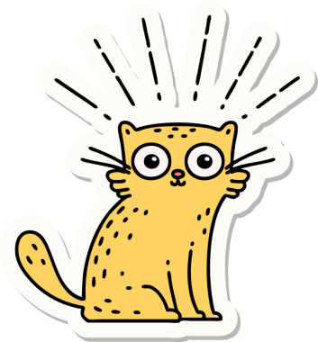 Dövme stili bir çıkartma. Bir insan tarafından çizilmiş bir kedi.