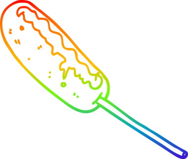 Bir insan tarafından çizilmiş bir çubuğa çizilmiş çizgi film sosislisi çizimi.