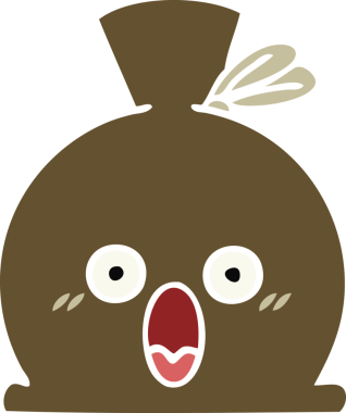 Bir insan tarafından çizilmiş bir çuvalın düz renkli retro karikatürü