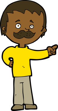 Bir insan tarafından çizilmiş bıyıklı bir çizgi film adamı.