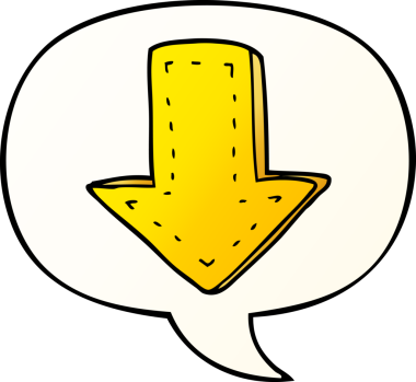 bir insan tarafından çizilmiş düzgün eğimli konuşma baloncuğu ile ok gösteren çizgi film