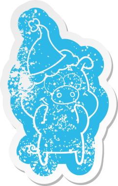 Mutlu çizgi film, insan tarafından çizilmiş Noel Baba şapkası takan bir domuzun sıkıntılı çıkartması.