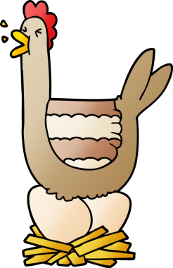 Bir insan tarafından çizilmiş yuvada oturan tavuk.