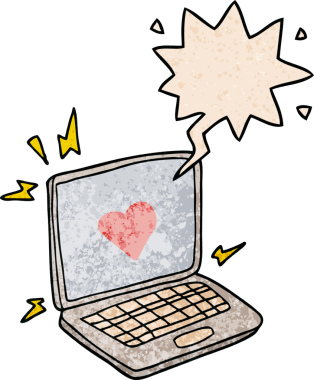 Bir insan tarafından çizilmiş eski moda konuşma baloncuklu internet randevu karikatürü