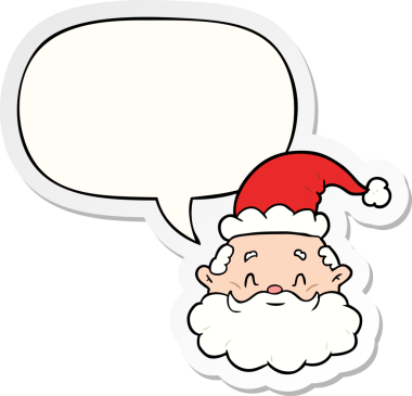 Bir insan tarafından çizilmiş konuşma balonu çıkartması ile Noel Baba suratlı çizgi film.