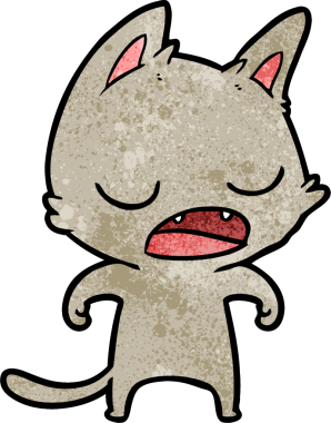 Bir insan tarafından çizilmiş konuşan kedi çizgi filmi.