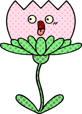 Bir insan tarafından çizilmiş bir çiçeğin karikatürü.