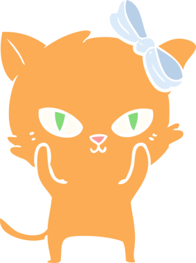 Sevimli düz renkli çizgi film kedisi bir insan tarafından çizilmiş.