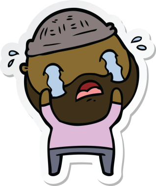 Bir insan tarafından çizilmiş ağlayan sakallı bir adamın çıkartması.