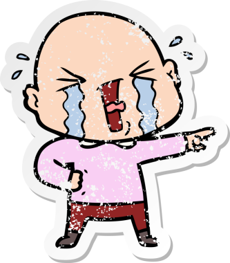 Bir insan tarafından çizilmiş ağlayan kel bir adamın sıkıntılı çıkartması.