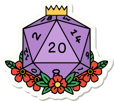 Bir insan tarafından çizilmiş 20 D20 zarının etiketi.