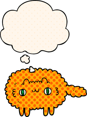 Çizgi roman tarzında düşünce baloncuğu olan çizgi film kedisi insan tarafından çizilmiş.