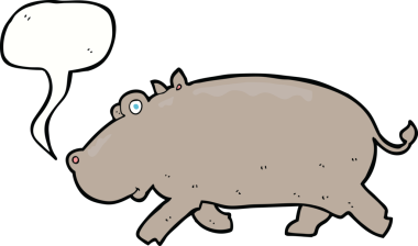 bir insan tarafından çizilmiş konuşma baloncuklu karikatür hipopotam.