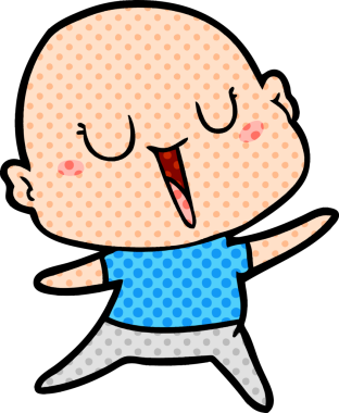 Bir insan tarafından çizilmiş mutlu, kel adam.