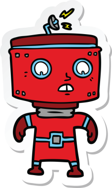 Bir insan tarafından çizilmiş robot karikatür çıkartması.