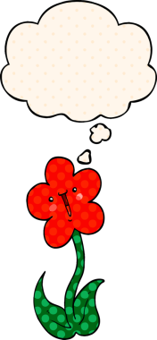 Bir insan tarafından çizilmiş, düşünce baloncuklu çizgi film çiçeği.