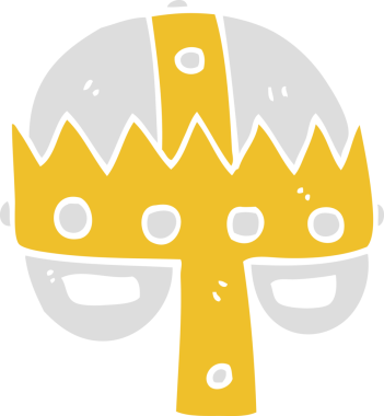 Ortaçağ miğferinin bir insan tarafından çizilmiş düz renk çizimi