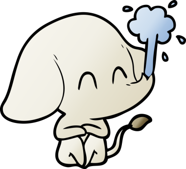 Bir insan tarafından çizilmiş su püskürten sevimli bir fil.