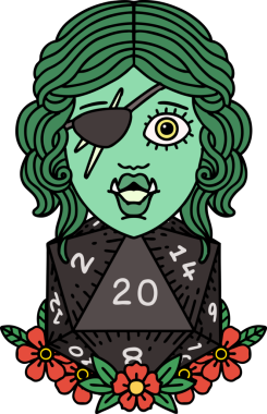 Retro Dövme Biçimi Bir insan tarafından çizilmiş 20 zarlı yarı ork haydudu