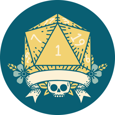 Retro Dövme Biçimi Doğal Bir d20 zar bir insan tarafından çizildi