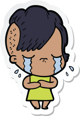 Bir insan tarafından çizilmiş, ağlayan bir kızın çıkartması.