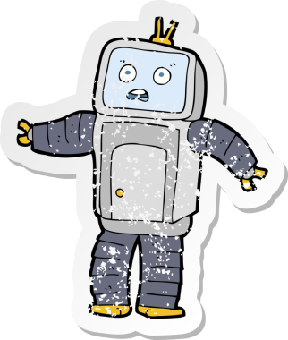 Bir insan tarafından çizilmiş komik bir robotun gerilimli çıkartması.