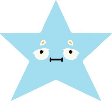 Bir insan tarafından çizilmiş yıldız balığının düz renkli retro karikatürü