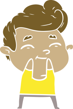 Bir insan tarafından çizilmiş mutlu düz renkli karikatür adam.