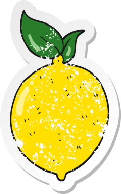 Bir insan tarafından çizilmiş karikatür limonunun sıkıntılı retro yapıştırması