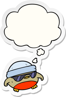 Düşünce baloncuğu bir insan tarafından çizilmiş karikatür havalı noel robini.