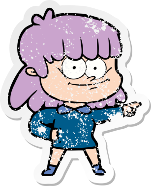 Bir insan tarafından çizilmiş, gülümseyen bir çizgi film kızının sıkıntılı çıkartması.