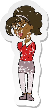 Çizgi filmin gerilmiş çıkartması. Bir insan tarafından çizilmiş güzel bir kız.