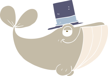 Bir insan tarafından çizilmiş silindir şapkalı balinanın düz renk çizimi