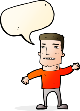 Bir insan tarafından çizilmiş konuşma balonuyla stresli bir adamı sallayan çizgi film.