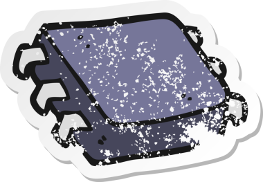 Bir insan tarafından çizilmiş karikatür bilgisayar çipinin gerilimli retro yapıştırması