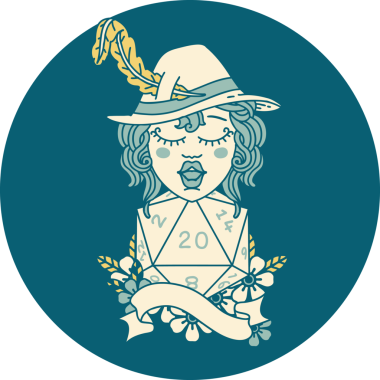 Bir insan tarafından çizilmiş 20 zarlı Retro Dövme Tarzı insan ozanı