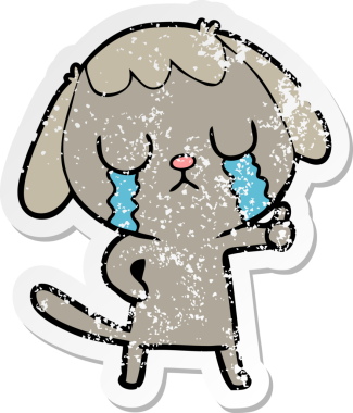 Bir insan tarafından çizilmiş ağlayan şirin bir köpeğin sıkıntılı çıkartması.