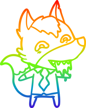 Gökkuşağı gradyan çizgi çizimi. Bir insan tarafından çizilmiş ofis kıyafetleri içinde aç kurt resmi.