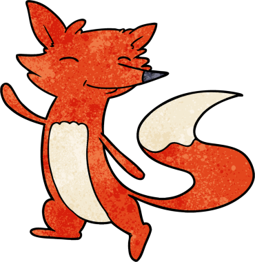 Bir insan tarafından çizilmiş mutlu tilki çizgi filmi.