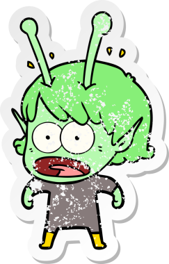 Bir insan tarafından çizilmiş uzaylı bir kızın karikatür çıkartması.