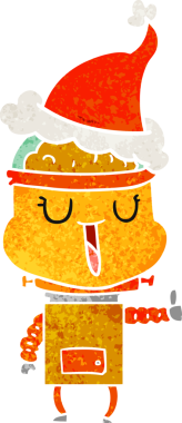 Bir insan tarafından çizilmiş Noel Baba şapkası takan bir robotun çizdiği mutlu el çizimi