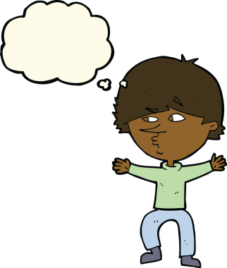 Bir insan tarafından çizilmiş düşünce baloncuğu olan şüpheli bir adam.